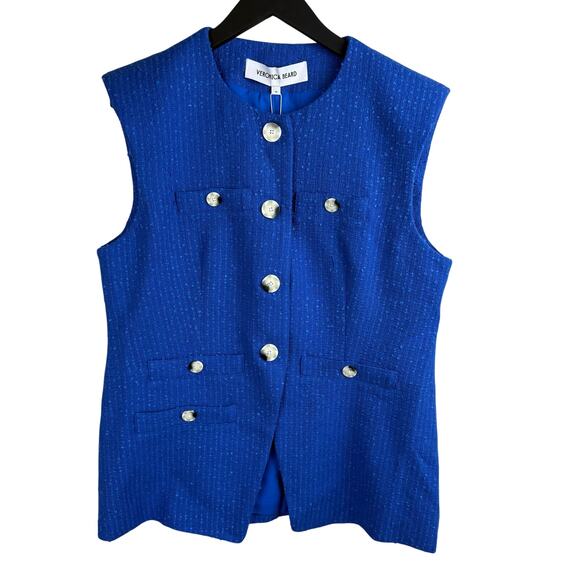 VERONICA BEARD Tamara Cotton-Blend Tweed Vest in Cobalt - Picture 8 of 11